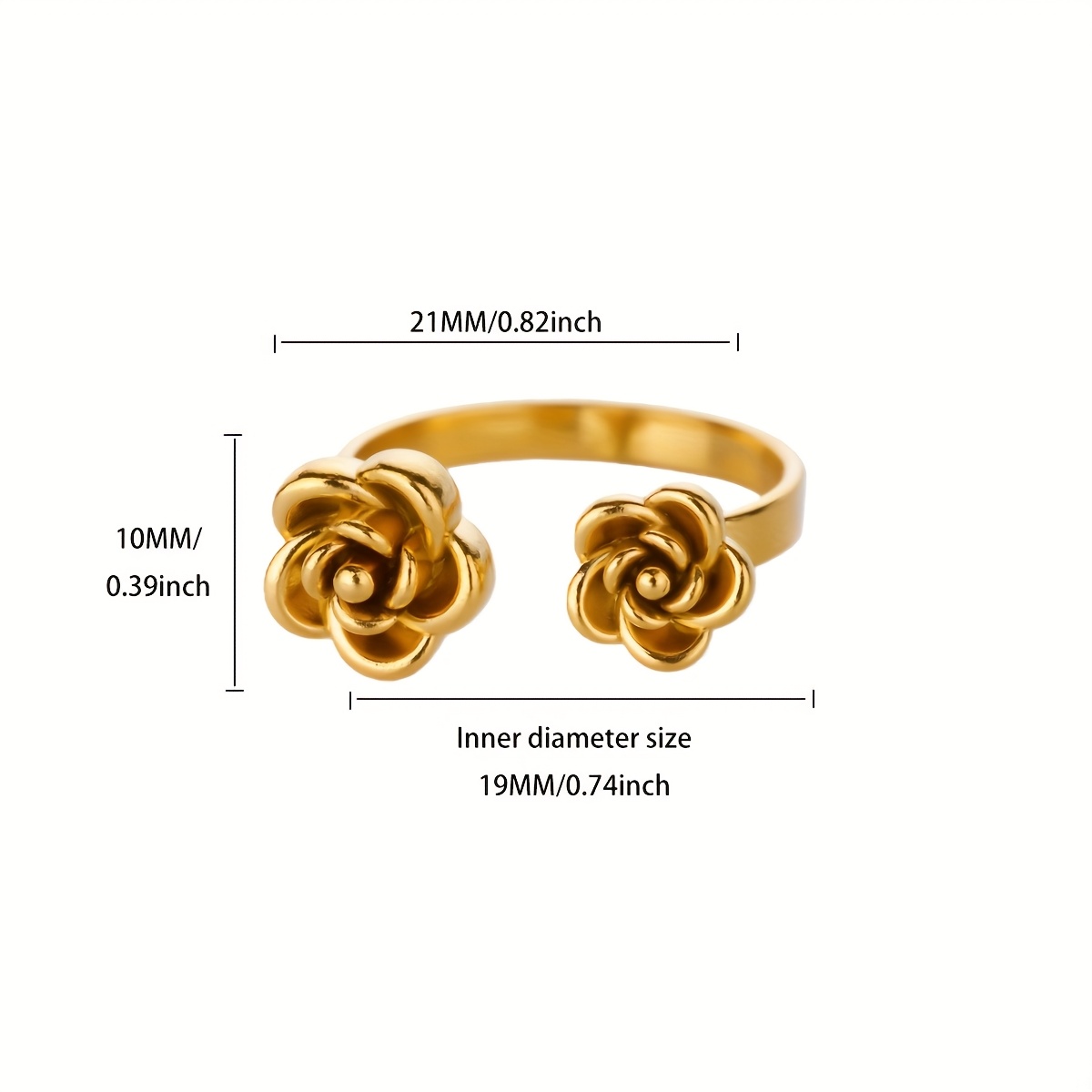 Stainless Steel Rose Flower Open Ring, Classic French Style